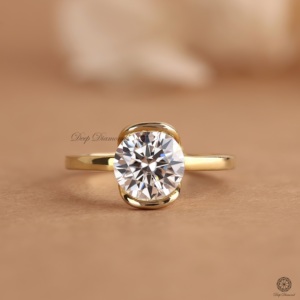 Anillo de compromiso de diamante cultivado en laboratorio de corte redondo, juego de medio bisel de oro de 14 quilates VS Clarity Solitaire Diamond para bodas - Product Image 1