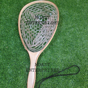 Filet d'atterrissage de pêche à la mouche en plein air Filet à truite Cadre en bois avec filet en caoutchouc Filet coulé à la main Thor Filet de pêche à la truite - Product Image 1