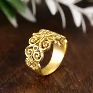 Perhiasan eksklusif cincin desain lingkaran kuningan berlapis emas, perhiasan unik cabang berputar