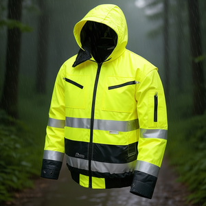 Yellow/Grey L Size High-Viz Pilot <b>Raincoat</b> for Enhanced Visibility - Product Image 3