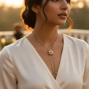 สร้อยคอคริสตัลเงิน 925 สำหรับผู้หญิง พร้อมจี้รูปดอกไม้ประดับด้วยพลอยซิทริน - Product Image 1