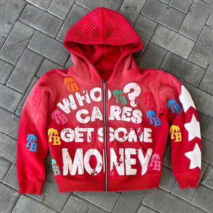 Sweat à capuche zippé de haute qualité en gros Streetwear impression de bulles manteau à capuche zippé lavé à l'acide avec strass personnalisé pour hommes - Product Image 5