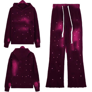 Chándal de hombre sólido con capucha de alta calidad y elegante con diseño de diamantes de imitación 100% algodón para ropa de calle OEM al por mayor - Product Image 3