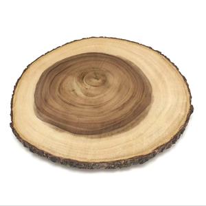 Custom Wooden Iron Edges Cabinet or Pantry Organizer Decorative Acacia Wood Large Slab <b>Lazy</b> <b>Susan</b> with Bark Rim - Product Image 1