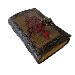 Wolf livro de sombras em couro legítimo, feito à mão, vintage, antigo, estacionário personalizado