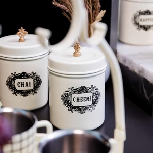 Pot de rangement en métal crème sur le thème de Paris avec bouton doré, récipient cylindrique vintage français au meilleur prix - Product Image 4