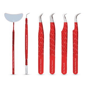 Pinzas Profesionales para Pestañas de Acero Inoxidable Antimagnéticas con Mango Cómodo, Instrumentos Kaamir, Suministros para Extensión de Pestañas, Anguladas - Product Image 1