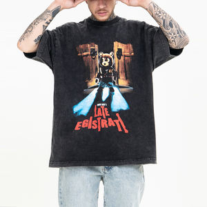 T-shirt en coton tissé délavé à l'acide, coupe oversize, style streetwear, vintage, grammage lourd, imprimé graphique, haute couture - Product Image 1