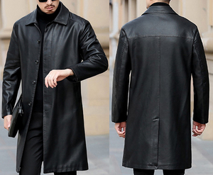 Abrigo Largo de Invierno Informal, Grueso, de Forro Polar, Chaqueta de Cuero, Parka Cálida, Gabardina de Cuero Sintético para Hombre - Product Image 2