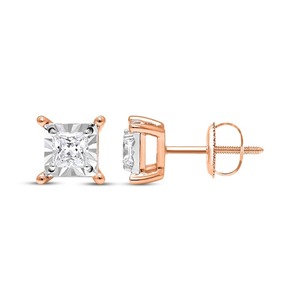 Boucles d'oreilles classiques solitaires en diamant taille princesse 1,00 carat, diamant de laboratoire en or massif 10 carats pour fête de fiançailles - Product Image 2