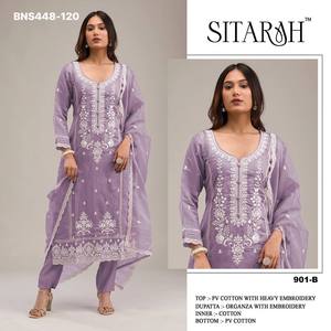 Salwar Kameez pour femme, en coton PV épais, avec broderie de fils et de sequins, pour occasions spéciales, achat en ligne en Inde, mode féminine - Product Image 5