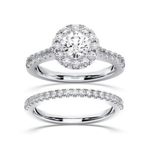 Anillo de compromiso de diamante de corte redondo cultivado en laboratorio de 1,54 quilates con Juego de puntas de banda a juego platino personalizado para ella - Product Image 1