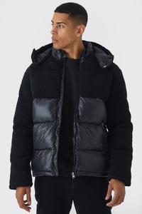 Dernier design de veste à capuche pour hommes avec fermeture éclair Borg noir et haute brillance pour vêtements d'extérieur d'hiver Dernier style d'usine - Product Image 5