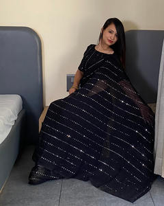 Última colección Fox gasa Georgetten bordado pesado secuencia Formal boda fiesta listo para usar Sari - Product Image 2