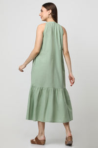 Direct usine Robe en lin sans manches confortable et décontractée pour femmes OEM ODM mousseline de soie brodée style chemise Fabrication en gros - Product Image 4