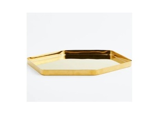 High Quality Handmade Brass Serving Tray Newly Fashionable Gold <b>Powder</b> Coated for Home or Wedding Gold Brass <b>Food</b> Platter - Product Image 1