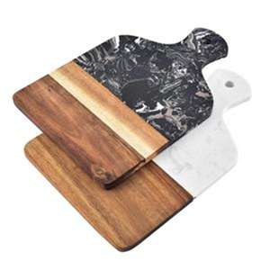 Planche à découper en bois d'acacia et marbre blanc avec poignée métallique, lavable au lave-vaisselle, écologique, personnalisable, haute qualité - Product Image 4