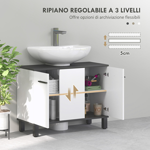 HOMCOM Bathroom Vanity <b>Unit</b> with 2-Door Cabinet and Adjustable <b>Shelf</b>, 80x34x60 cm, Glossy <b>White</b> - Product Image 5