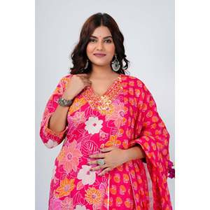 Conjunto de Kurta de Algodón con Estampado Floral Rosa Brillante para Mujer, con Dupatta, Estilo Pakistaní, Lehenga Choli, Ropa Festiva y Étnica - Product Image 5