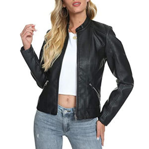 New Arrivals Slim Fit Women's <b>Sheep</b> <b>Skin</b> Leather <b>Jacket</b> Solid Color Breathable Waterproof Finished Long Sleeve Stylish Genuine - Product Image 1