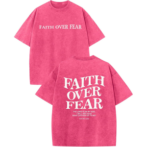 T-shirt vintage délavé pour homme, Faith Over Fear, manches courtes, col rond, streetwear décontracté - Product Image 4