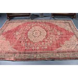 Grand tapis turc 6x9 pieds, tapis en laine vintage à imprimé animal rouge - Product Image 3
