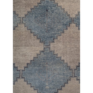 Tapis en laine noué à la main Erbe grande surface bleu PKWL-7010 motif géométrique losange pour la maison, le salon, le couloir, design rectangulaire pour adolescents - Product Image 3