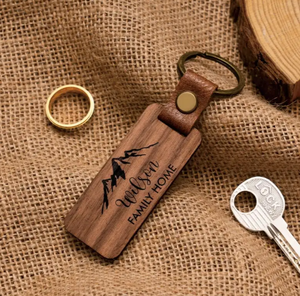 Porte-clés en bois personnalisé en gros-Porte-clés en bois et métal gravable vierge pour la sculpture de logo ou les accessoires de bricolage - Product Image 1