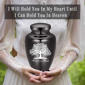 Urna de acero inoxidable con árbol de la vida negro para cenizas humanas para mujeres y hombres, urnas funerarias decorativas para cenizas, recuerdo, urna de tamaño personalizado - Product Image 4