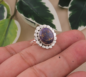 925 Sterling Silver Purple Copper <b>Turquoise</b> <b>Ring</b> Handmade Silver <b>Ring</b> Oval Gemstone <b>Ring</b> Dainty <b>Turquoise</b> Jewelry Gift for Her - Product Image 1