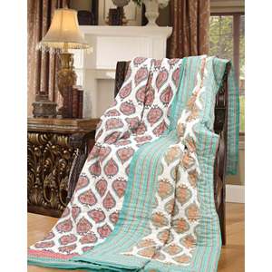 Couette King Size/Rajai Coton Main Bloc Imprimé 225 cm X 270 cm Hiver Kantha Patchwork Couette Turquoise Motifs Artisanaux Faits À La Main - Product Image 3
