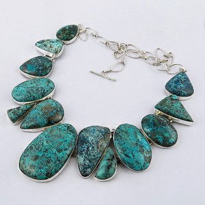 Superbe Collier en Argent Sterling 925 avec Pierre de Chrysocolle et Chaîne Corde, Style Bohème, Bijou Unique en Argent - Product Image 3