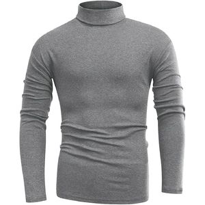 Pulls d'hiver pour hommes coupe ajustée anti-rides avec col rond pull en polyester de couleurs unies - Product Image 1