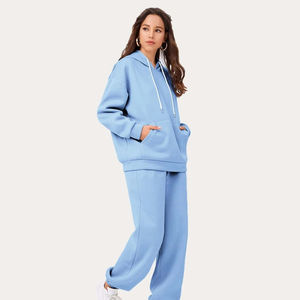 Chándal con capucha de invierno para mujer de último diseño 100% algodón Color sólido impreso conjuntos de talla grande con servicio OEM - Product Image 2