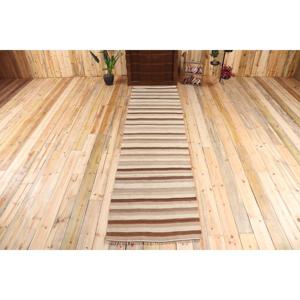 Tapis vintage, tapis turc de 2,8 x 10,6 pieds, Kilim marron et blanc avec motifs de plantes et d'arbres - Product Image 1