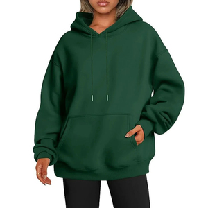 Sweat-shirt à capuche en molleton surdimensionné pour femmes, couleur unie, avec poches, longueur normale, coton, vêtements décontractés, style automne - Product Image 5