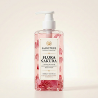 Savon liquide pour le corps OEM Sakura Cherry Blossom avec pétales réels visibles, 50%-80% d'ingrédients actifs, pour tous types de peau, vente en gros, 500ml, marque privée