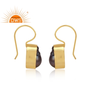 Best Selling Sterling Silver 18K Gold Plated Natural Gray <b>Pearl</b> Gemstone Dangle <b>Earring</b> Custom Jewelry Manufacturer - Product Image 3