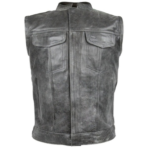 Chaqueta de cuero de cocodrilo premium de piel de vaca gris cera, chaleco de piel de cocodrilo con cuello alto con banda y cremallera oculta con broches - Product Image 3