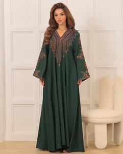 Vente en gros d'abayas en soie anti-rides personnalisées, manches bouffantes, luxe, élégantes, petites robes musulmanes pour femmes, vêtements islamiques turcs - Product Image 1