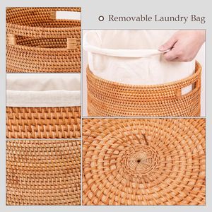 Cesto de ropa de ratán de la mejor calidad-Cesta de mimbre redonda con bolsa y asas de forro extraíble, cesto de almacenamiento de ropa grande - Product Image 6