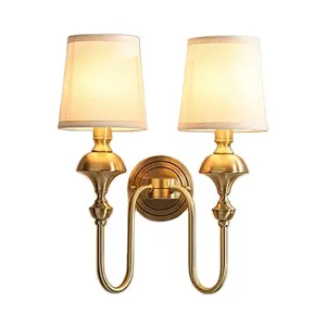 Wholesale Brass antique litfad fabric tapered shade wall sconce lamp light vintage style for home decoration