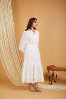 Robe longue élégante personnalisée OEM ODM 100 % coton lavable blanche pour femme, idéale pour les soirées d'été, coupe Empire numérique