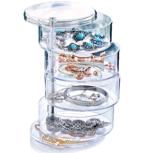 AFOSSA, diseño de cilindro compacto de 4 niveles, organizador de maquillaje transparente, accesorios de joyería giratorios pequeños, inyección de almacenamiento de cosméticos - Product Image 1