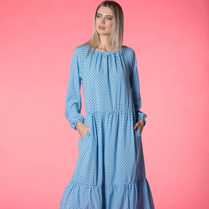 Maxi Vestido Melocotón con Mangas Abombadas y Decoración de Encaje Talla M Verano ODM Colección Vestido de Hombro - Product Image 1