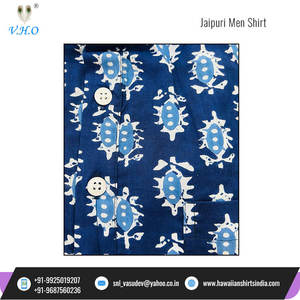 Meilleure qualité main bloc Jaipuri coton tissu à la main respectueux de la peau à manches courtes hommes coton tissu chemise décontractée à vendre - Product Image 6