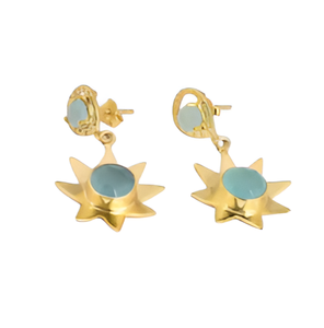 2021 925 Sterling <b>silver</b> bezel setting chalcedony topaz gemstone gold plated stud <b>dangle</b> <b>earrings</b> wholesale jewelry - Product Image 1