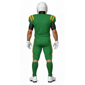 Uniforme de football américain vert forêt professionnel : maillot d'équipe personnalisé avec des bandes athlétiques sur les épaules et pantalon avec poche rembourrée - Product Image 3