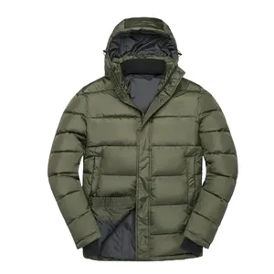 Men's Red Hooded Puffer Jacket Thick Polyester Filling Windproof Zipper Closure Casual Winter Coat Regular Fit Solid <b>Colour</b> - Product Image 1