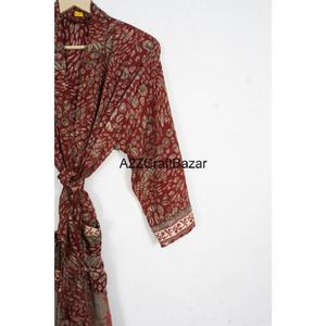 Kimono de Seda Tejido a Mano Indio, Cuello en V, Cierre con Cordón, Diseño de Patchwork, Mangas Largas, Secado Rápido, para Mujer, para las Cuatro Estaciones - Product Image 3